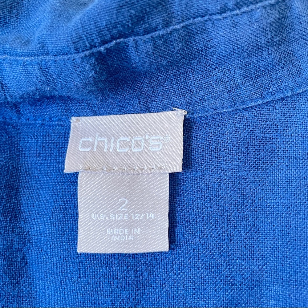 Chicos 100% Linen Shirt 2 12/14 Navy Blue Pullover Tunic Shirt Pockets - Picture 4 of 9